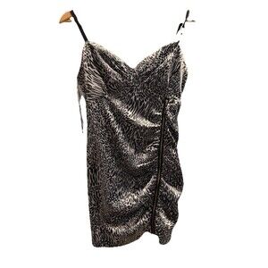 GUESS Black White Animal Print Satin Bodycon Dress Sleeveless Short Size 9 Y2K